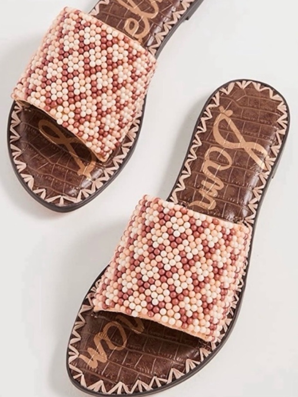 Sam Edelman Beaded Slide Sandals in Pink and Cream